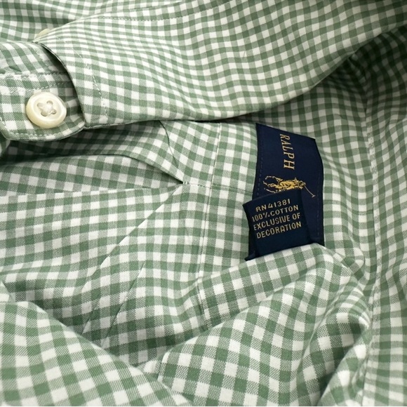 Ralph Lauren Oversized Green & White Checkered Gingham Oxford Shirt Purple Polo - Picture 13 of 16
